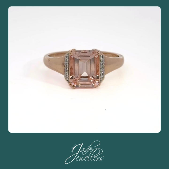 Custom Made 9ct Rose Gold Morganite, Aquamarine & Diamond Ring