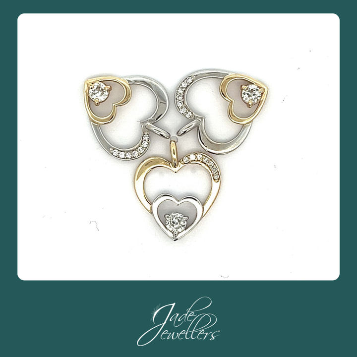 Custom Made 9ct Yellow & White Gold Diamond Heart Pendants