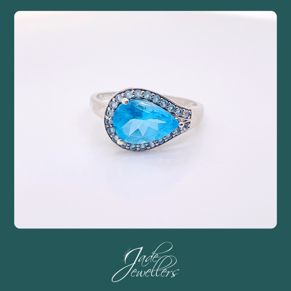 Custom Made Sterling Silver Blue Topaz Gents Ring