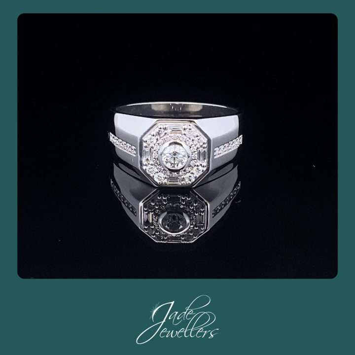 Custom Made 9ct White Gold Diamond Gents Ring