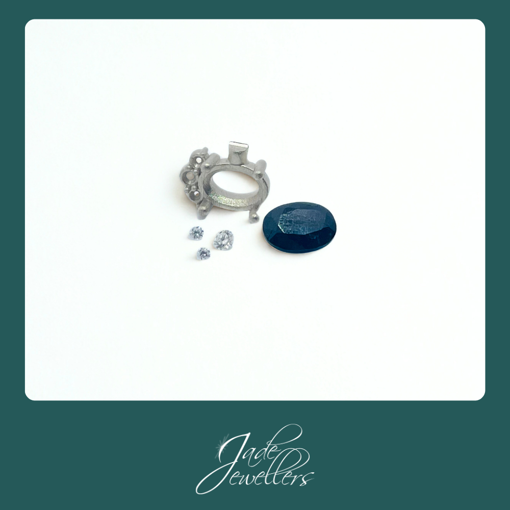 Custom Made 9ct White Gold Sapphire & Diamond Pendant