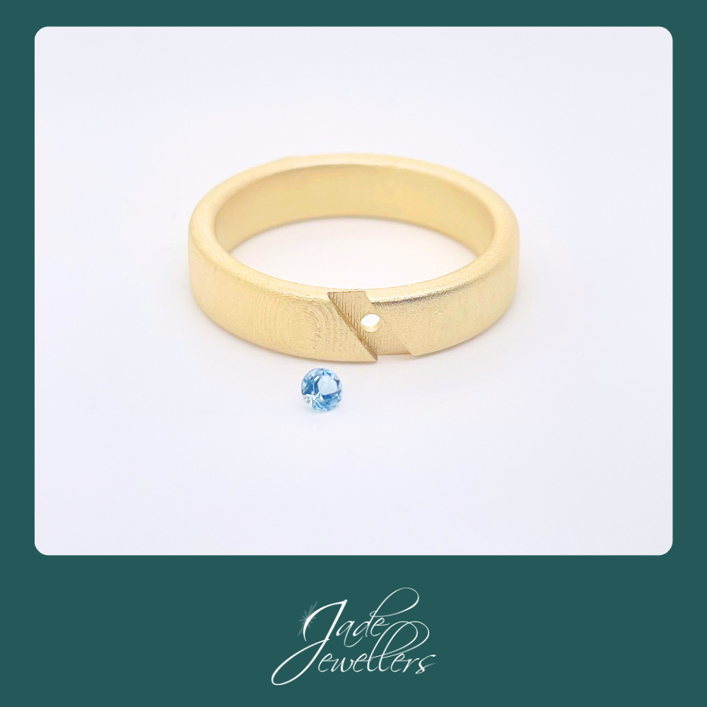 Custom Made 9ct Yellow Gold Blue Topaz Wedding Ring