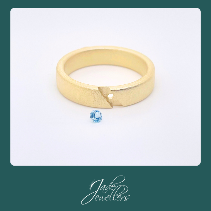 Custom Made 9ct Yellow Gold Blue Topaz Wedding Ring