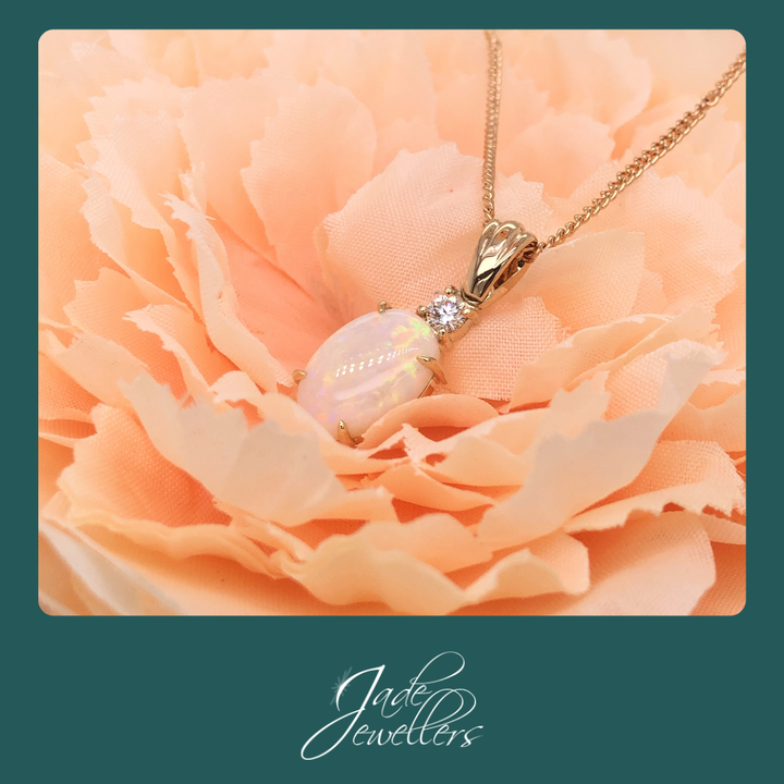 Custom Made 9ct Yellow Gold Opal & Diamond Pendant
