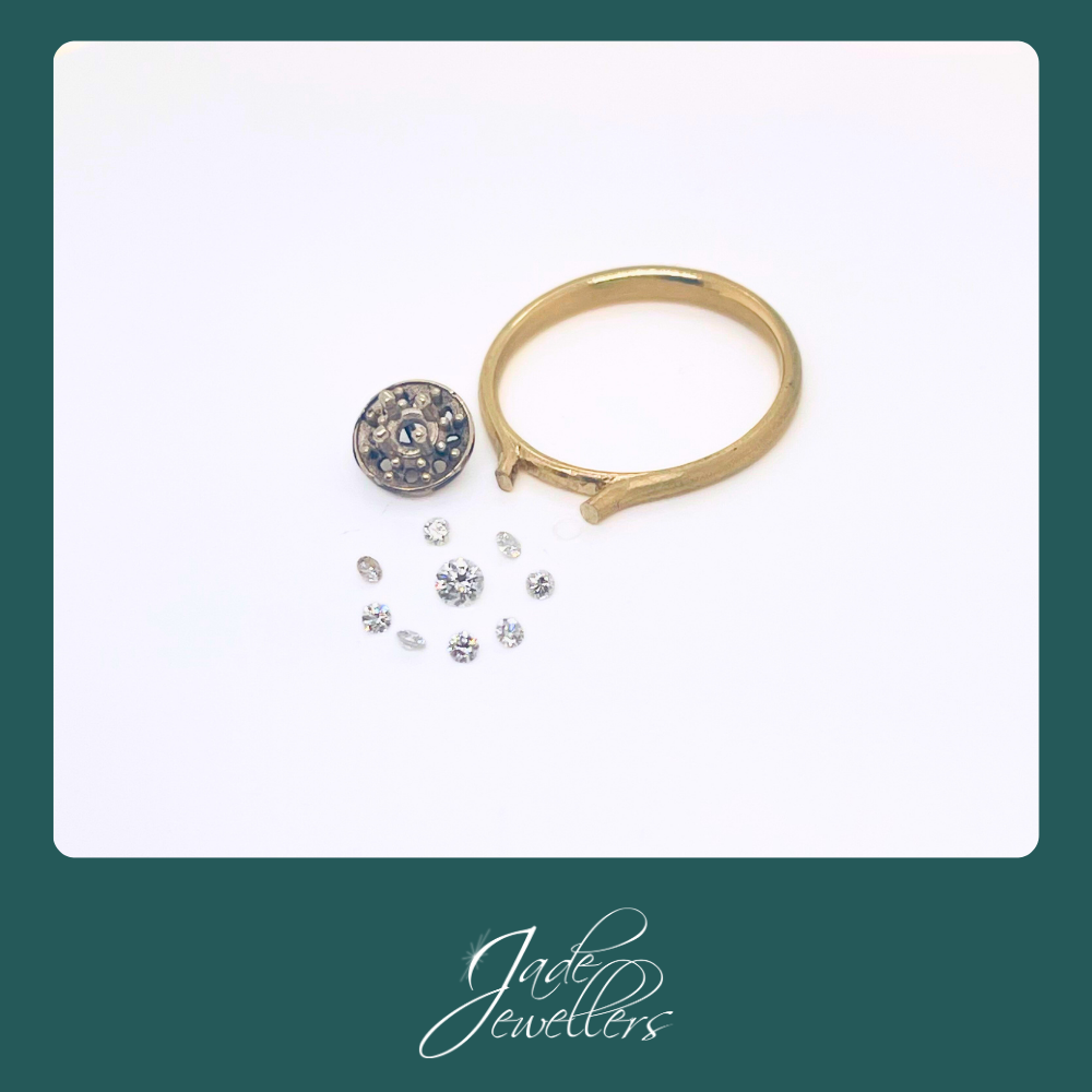 Custom Made 9ct White & Yellow Gold Diamond Halo Engagement Ring