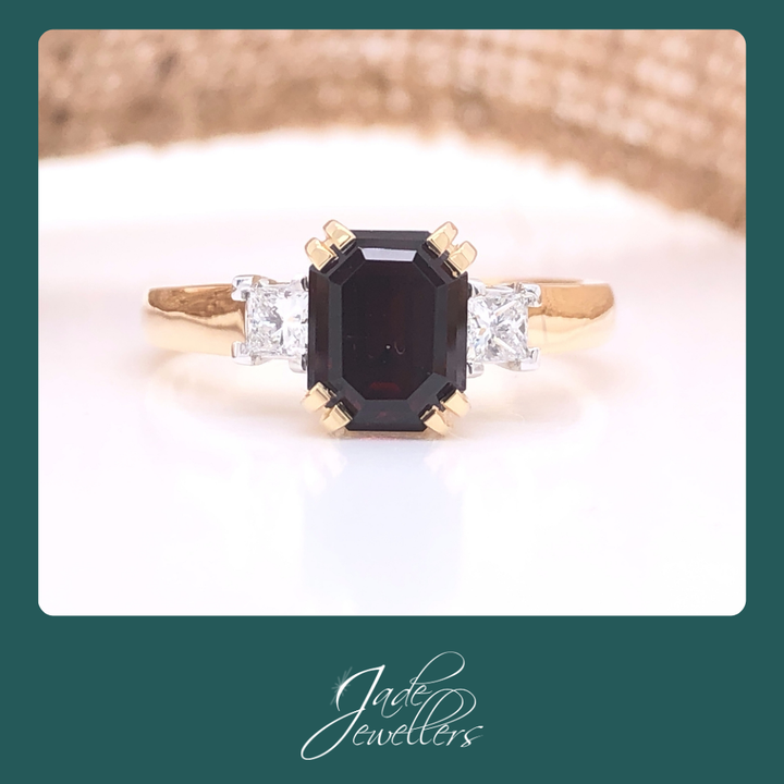 Custom Made 9ct Yellow Gold Garnet & Diamond Ring