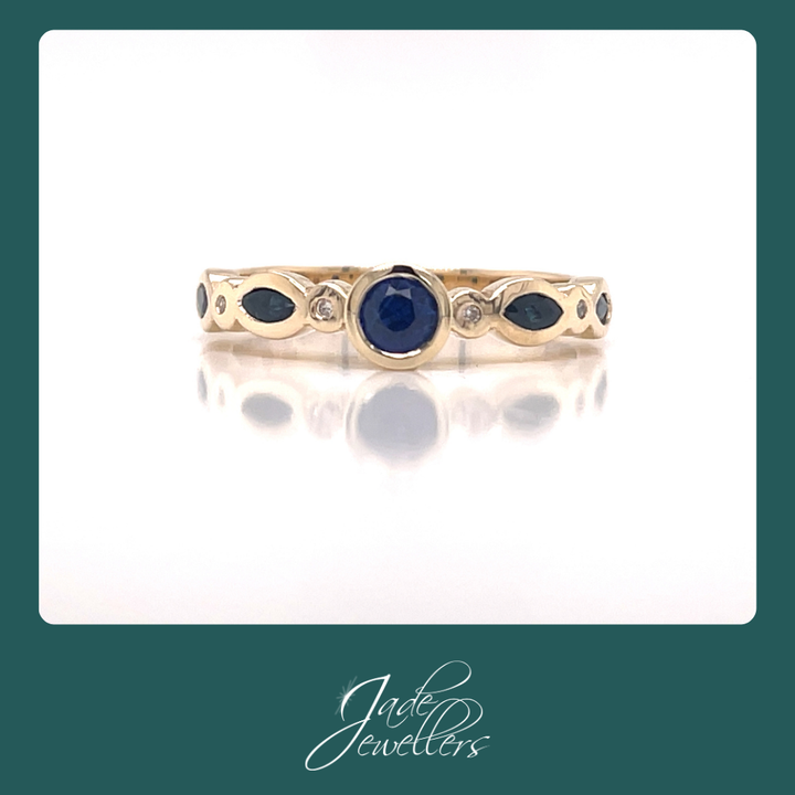 Custom Made 9ct Yellow Gold Sapphire & Diamond Ring