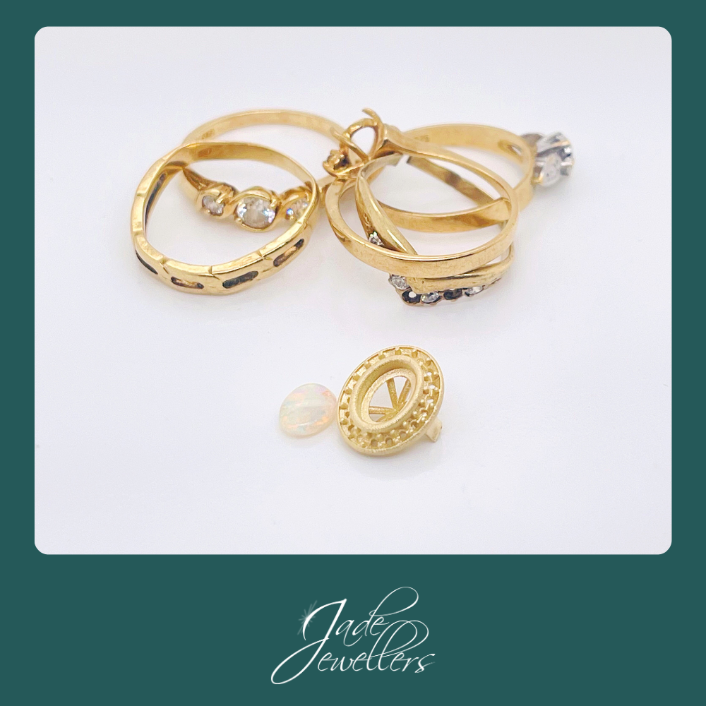 Custom Made 9ct Yellow Gold Opal & Diamond Engagement Ring