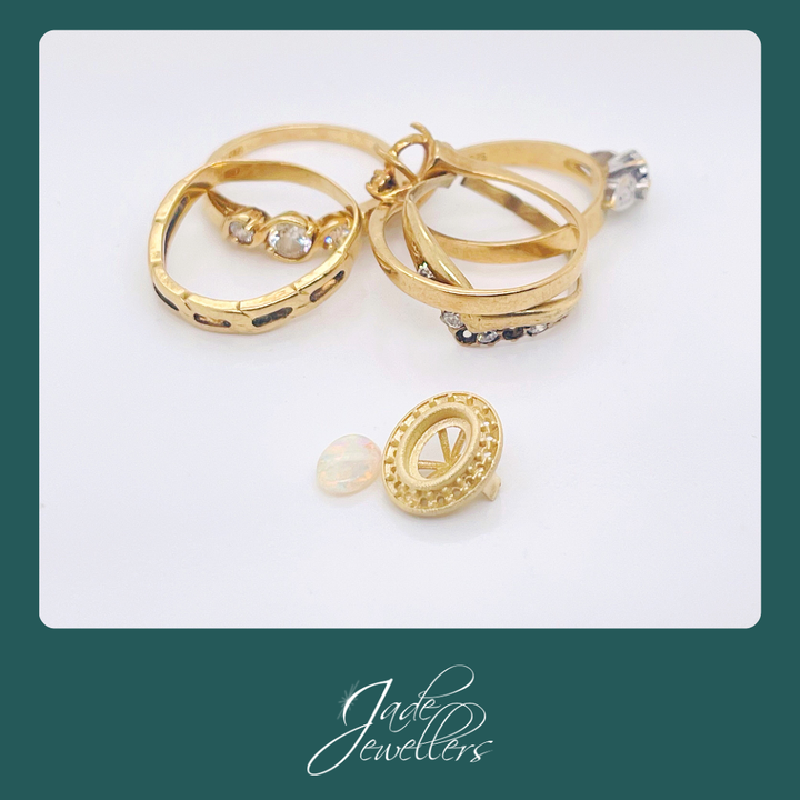 Custom Made 9ct Yellow Gold Opal & Diamond Engagement Ring