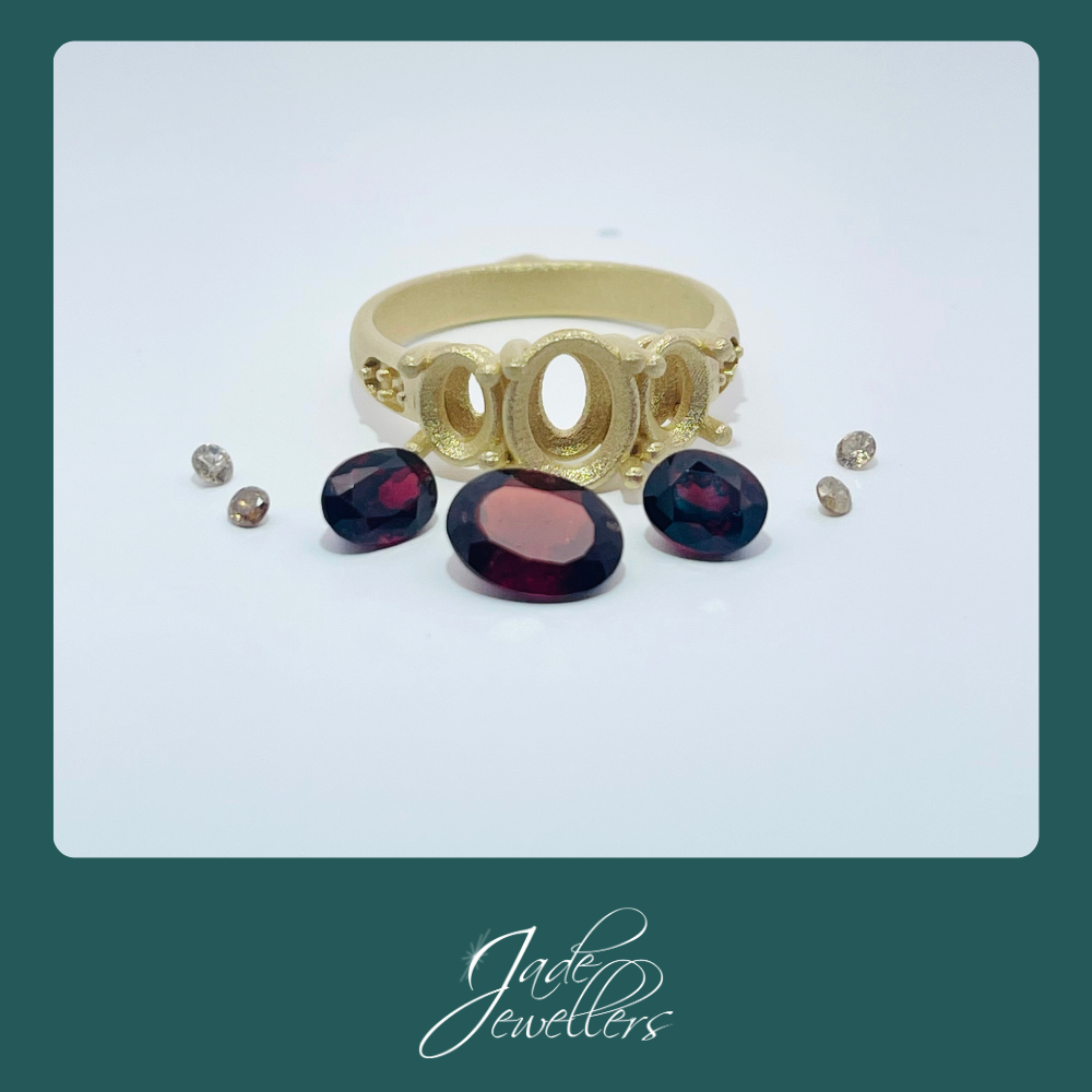 Custom Made 9ct Yellow Gold Garnet & Diamond Ring