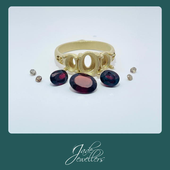 Custom Made 9ct Yellow Gold Garnet & Diamond Ring