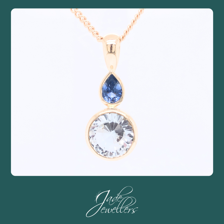 Custom Made 9ct Yellow Gold Sapphire & Blue Topaz Pendant