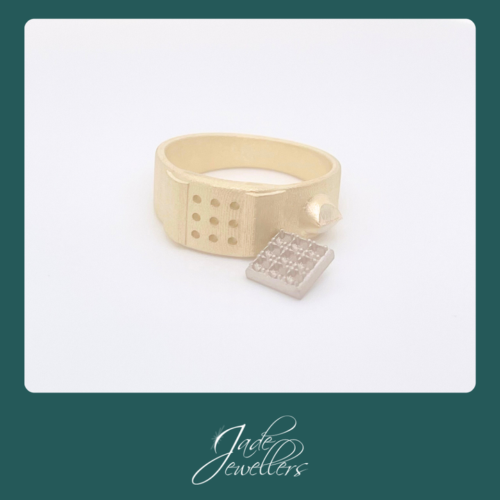 Custom Made 9ct Yellow & White Gold Diamond Signet Ring