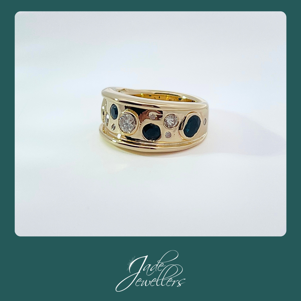 Custom Made 9ct Yellow Gold Sapphire & Diamond Ring