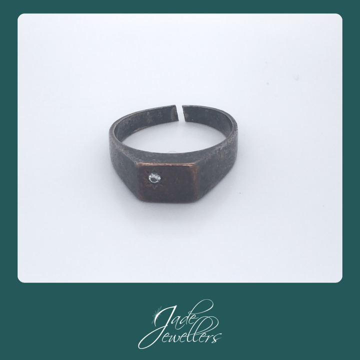 Restored Sterling Silver 9ct Yellow Gold Diamond Signet Ring