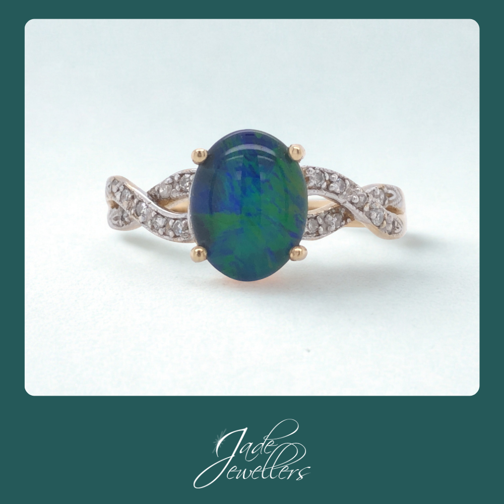 Custom Made 18ct Yellow Gold Opal & Diamond Ring