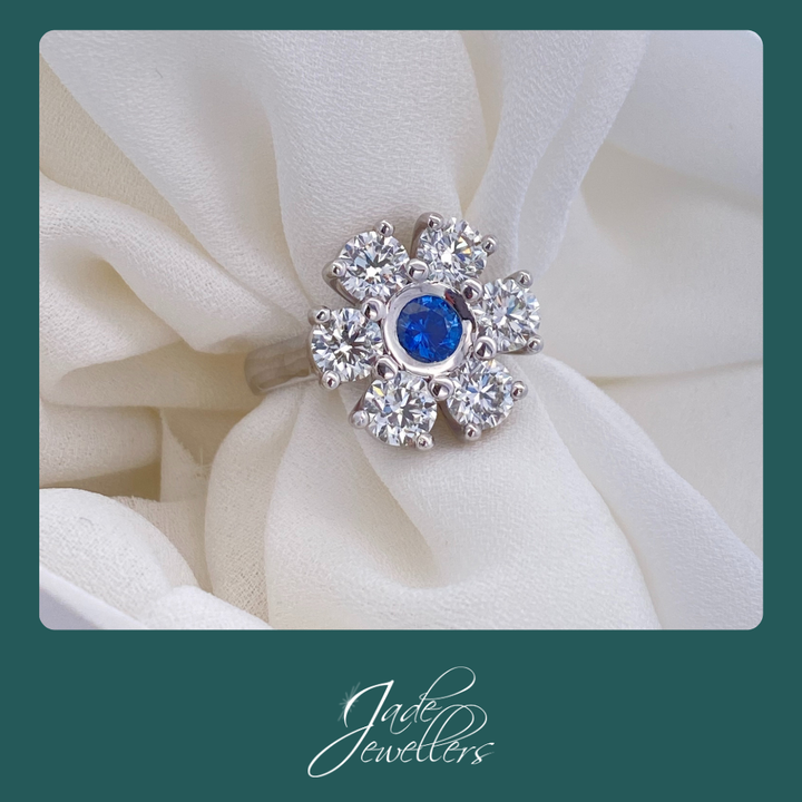 Custom Made 18ct White Gold Sapphire & Diamond Engagement Ring