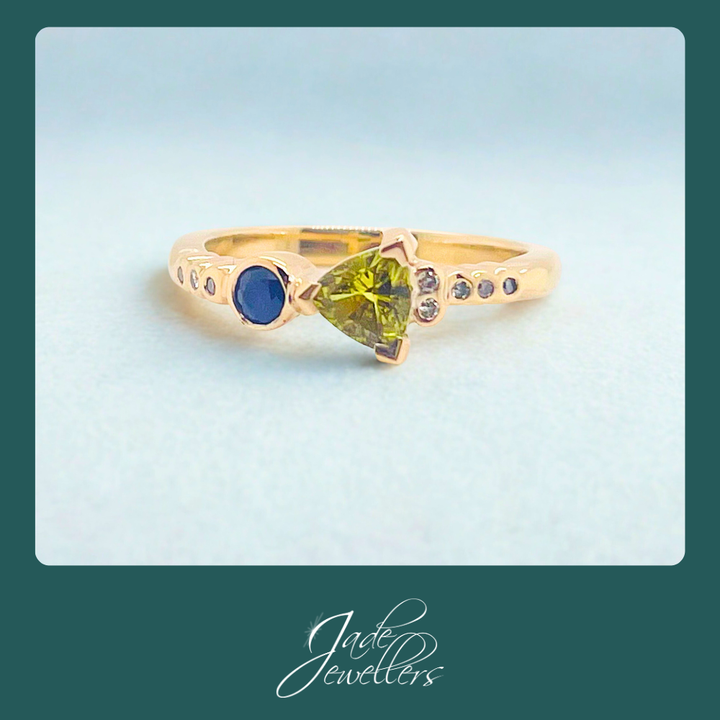 Custom Made 9ct Yellow Gold Citrine, Sapphire & Diamond Ring