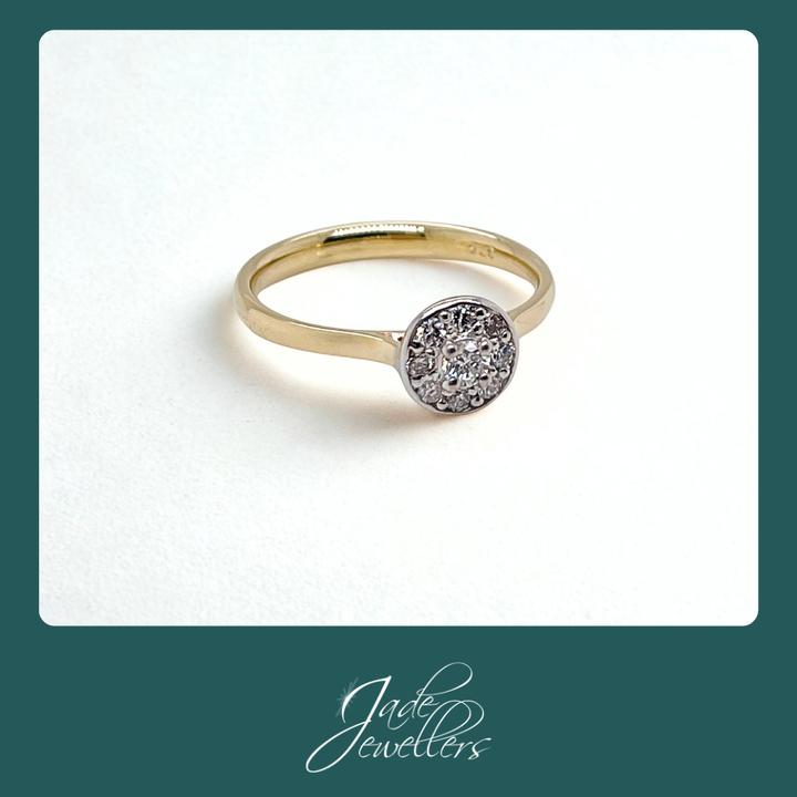 Custom Made 9ct White & Yellow Gold Diamond Halo Engagement Ring