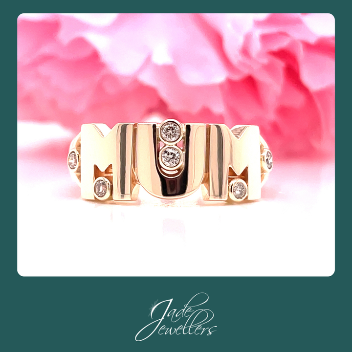 Custom Made 9ct Yellow Gold Diamond "Mum" Ring