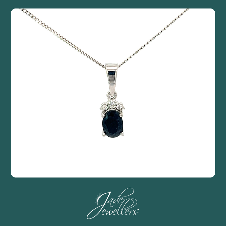 Custom Made 9ct White Gold Sapphire & Diamond Pendant