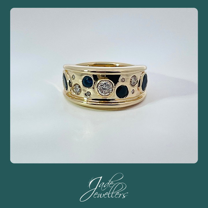 Custom Made 9ct Yellow Gold Sapphire & Diamond Ring