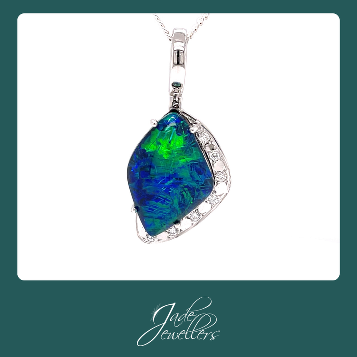 Custom Made 9ct White Gold Opal & Diamond Enhancer
