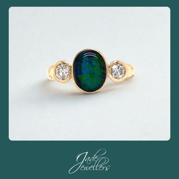Custom Made 18ct Yellow Gold Opal & Diamond Ring