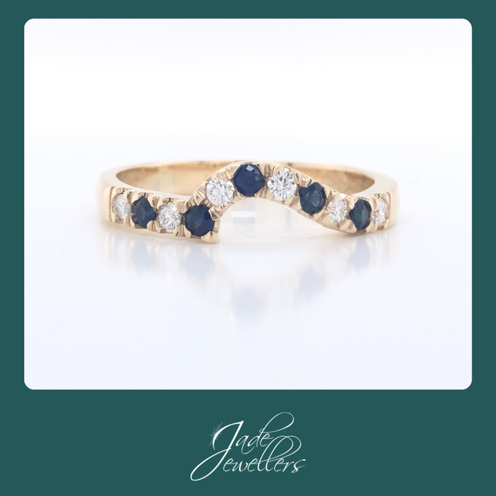 Custom Made 18ct Yellow Gold Sapphire & Diamond Fitted Wedding Ring