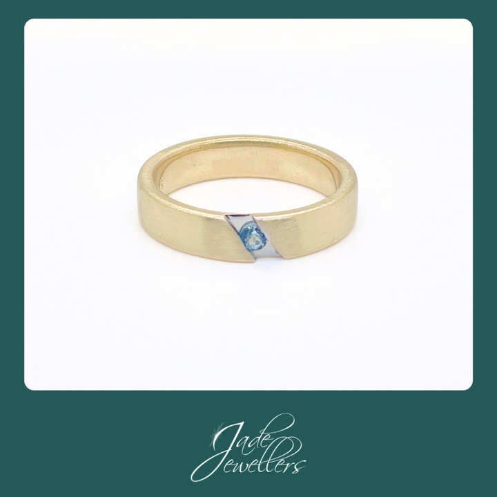 Custom Made 9ct Yellow Gold Blue Topaz Wedding Ring