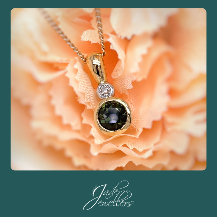 Custom Made 9ct Yellow Gold Sapphire & Diamond Pendant