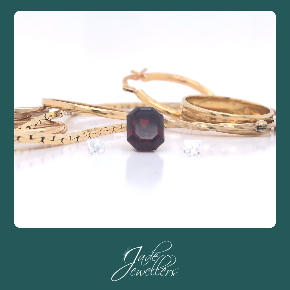 Custom Made 9ct Yellow Gold Garnet & Diamond Ring