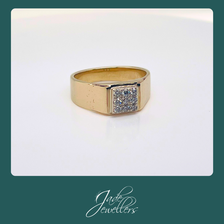 Custom Made 9ct Yellow & White Gold Diamond Signet Ring