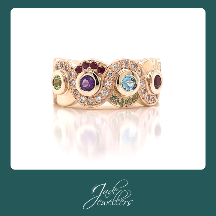 Custom Made 9ct Yellow Gold Multi Coloured Ring