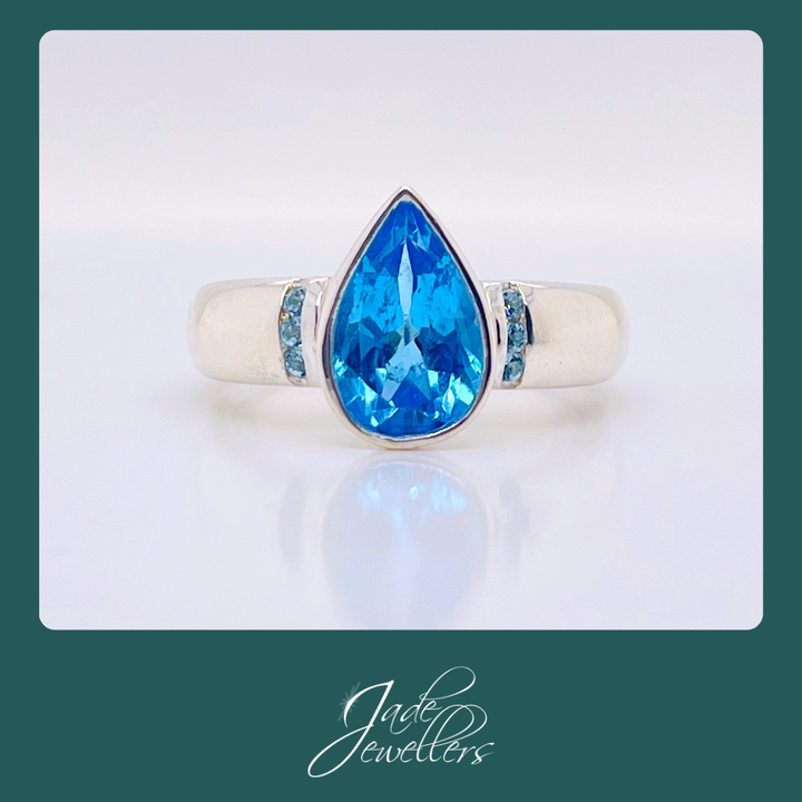 Custom Made Sterling Silver Blue Topaz Gents Ring