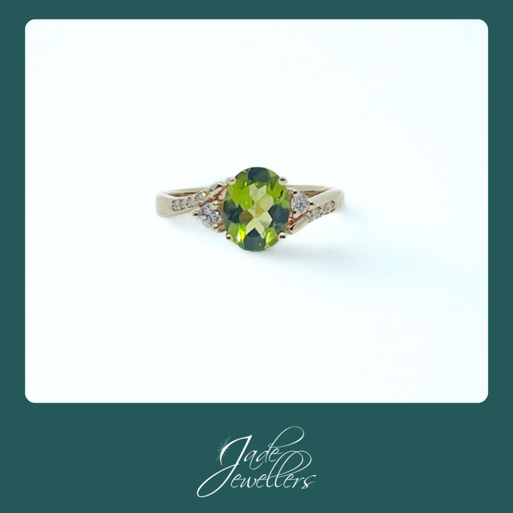 Custom Made 9ct Yellow Gold Peridot & Diamond Ring