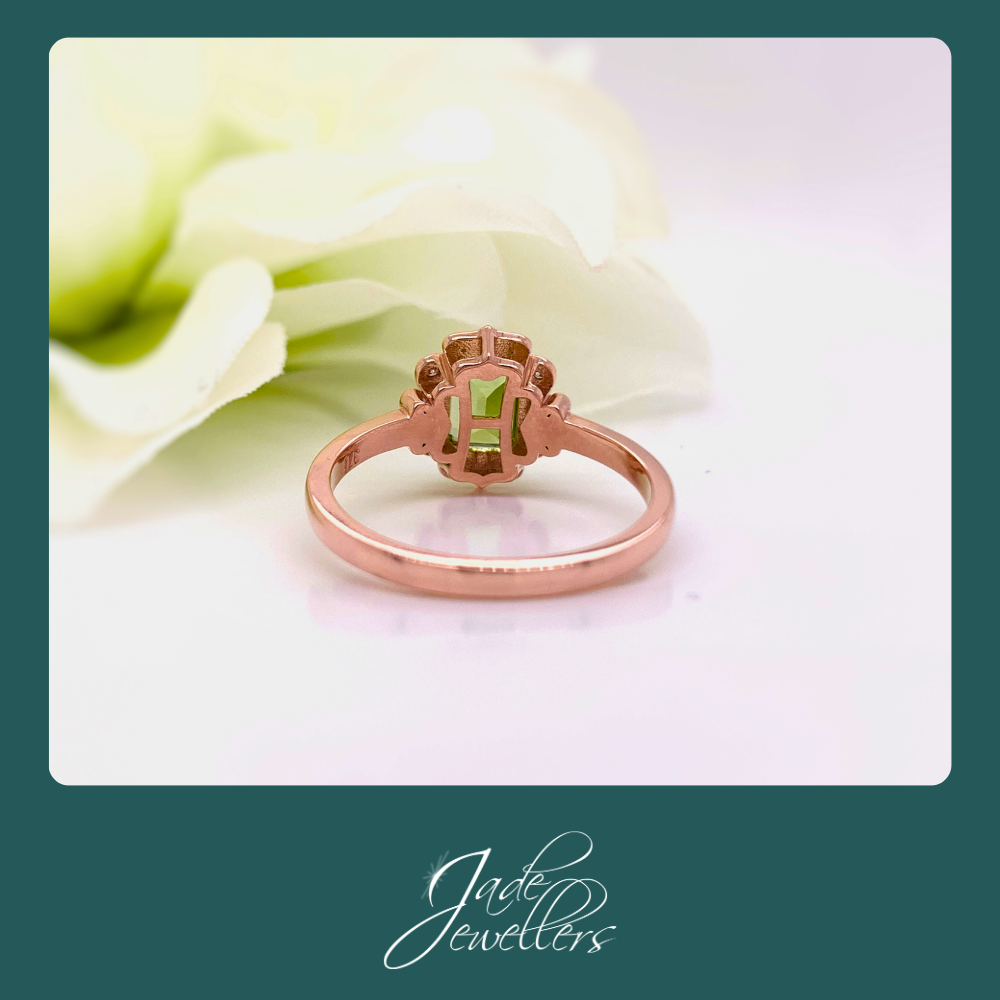 Custom Made 9ct Rose Gold Peridot & Diamond Ring
