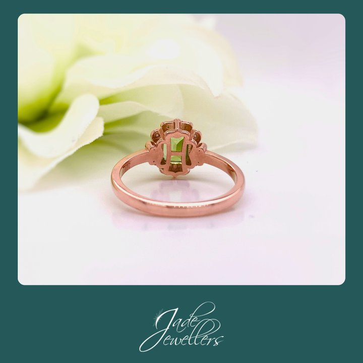 Custom Made 9ct Rose Gold Peridot & Diamond Ring