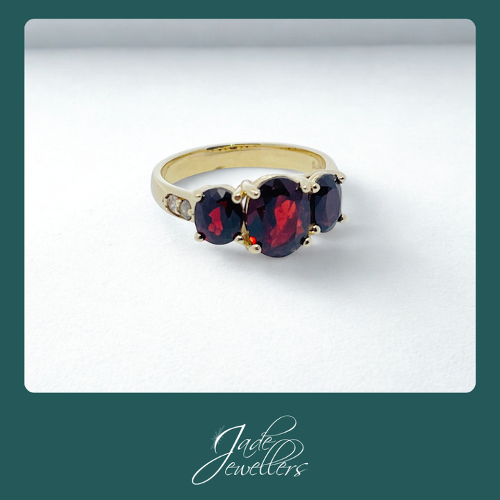 Custom Made 9ct Yellow Gold Garnet & Diamond Ring
