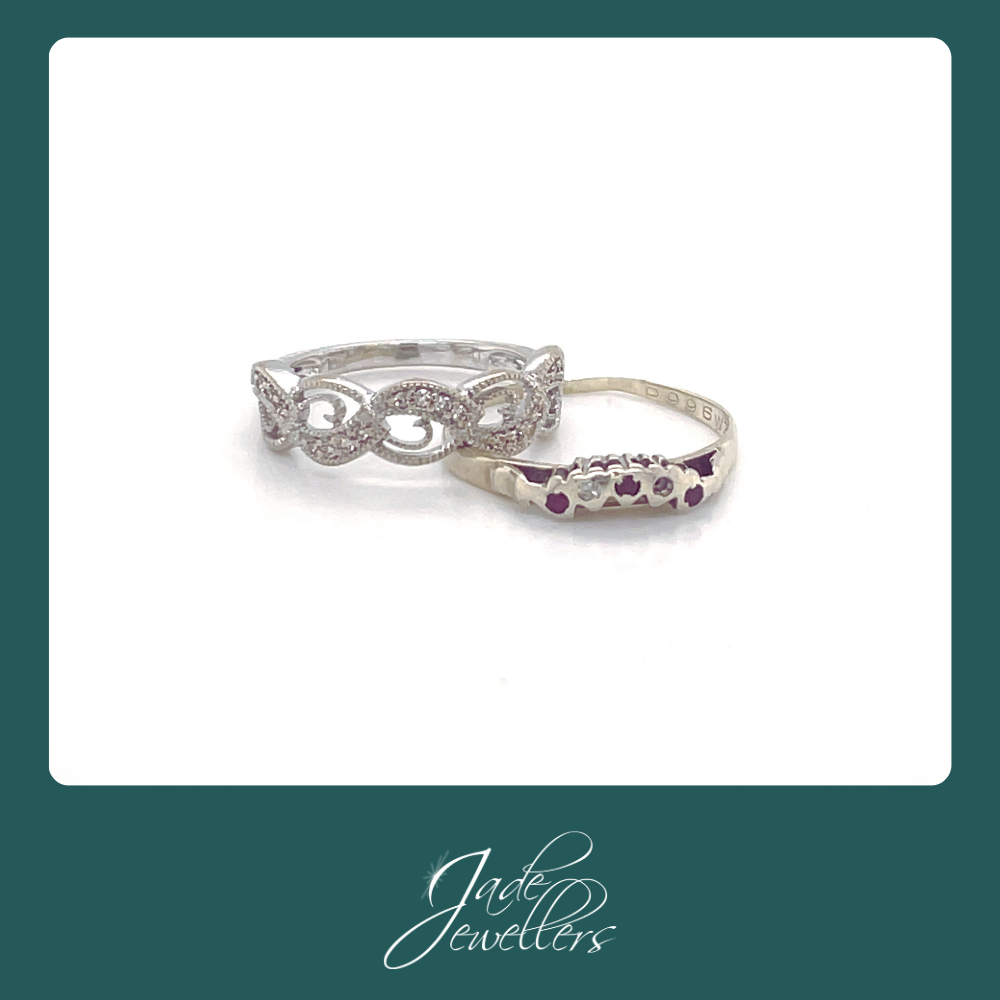 Custom Made 9ct White Gold Pink & White Diamond Rings