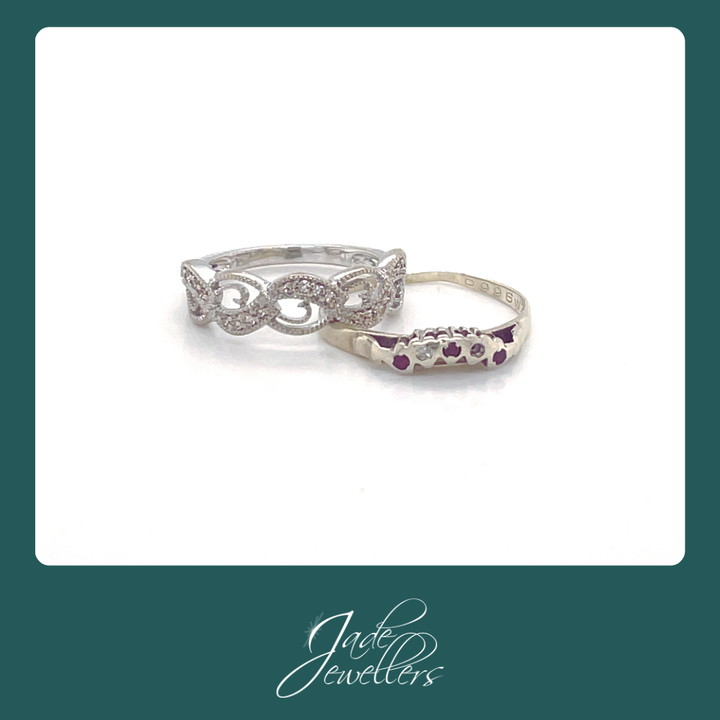 Custom Made 9ct White Gold Pink & White Diamond Rings