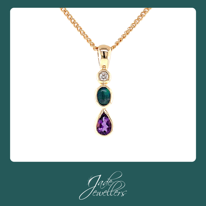 Custom Made 9ct Yellow Gold Multi Stone Pendant