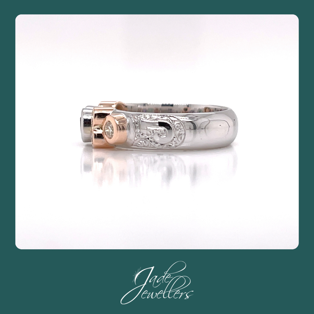 Custom Made 9ct White & Rose Gold Emerald, Amethyst & Diamond Ring