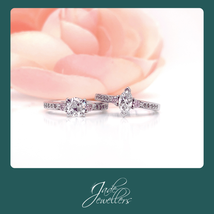 Custom Made 9ct White Gold Pink & White Diamond Rings