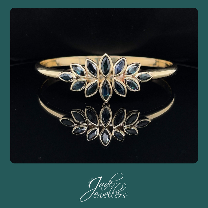 Custom Made 9ct Yellow Gold Sapphire Bangle
