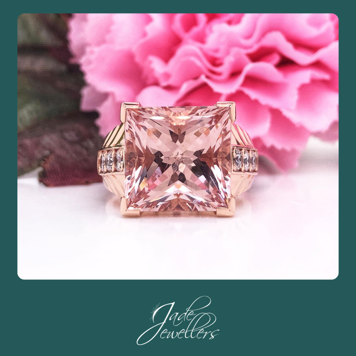 Custom Made 9ct Rose Gold Morganite & Diamond Ring