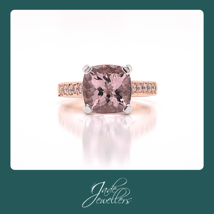 Custom Made 18ct Rose & White Gold Morganite & Diamond Engagement Ring