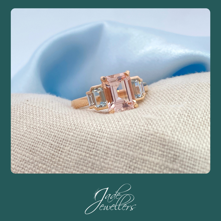 Custom Made 9ct Rose Gold Morganite, Aquamarine & Diamond Ring