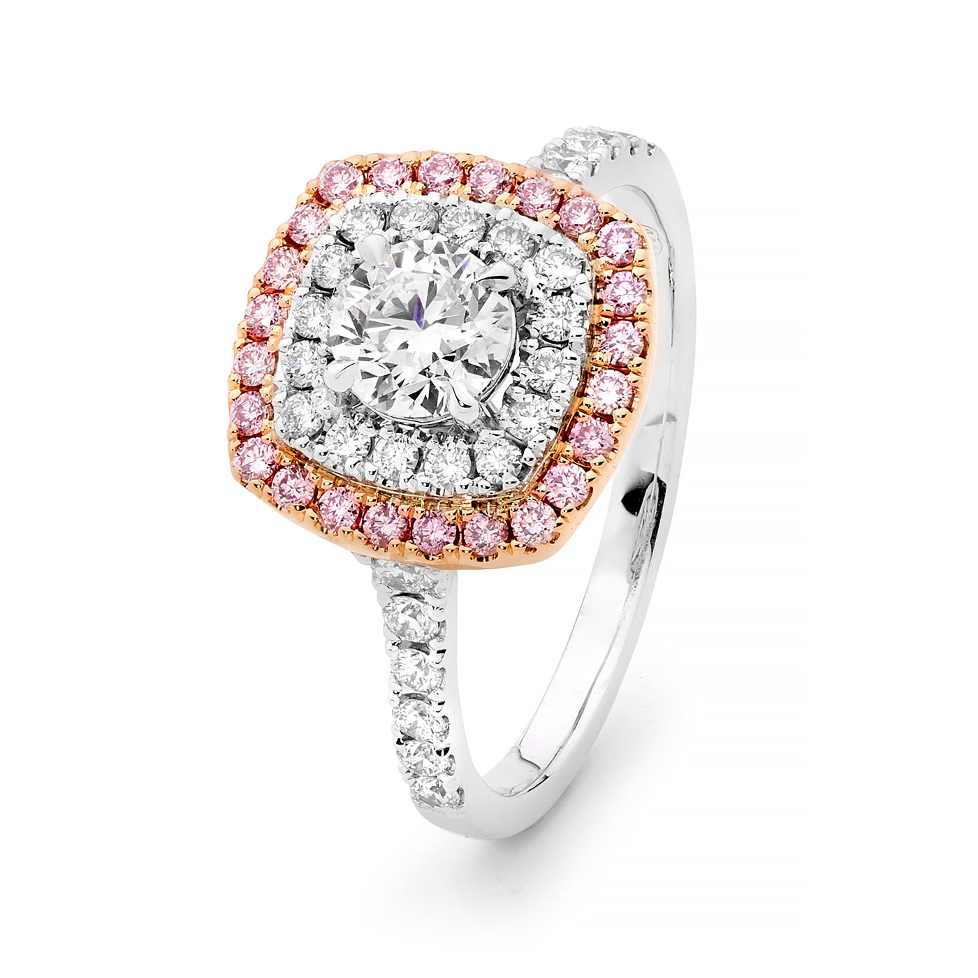 18ct White & Rose Gold Argyle Pink Diamond Double Halo Ring