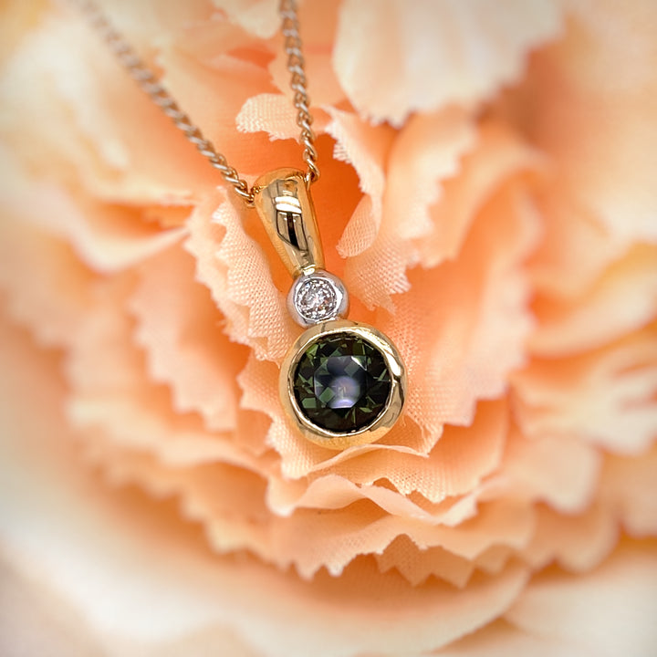 Custom Made 9ct Yellow Gold Sapphire & Diamond Pendant